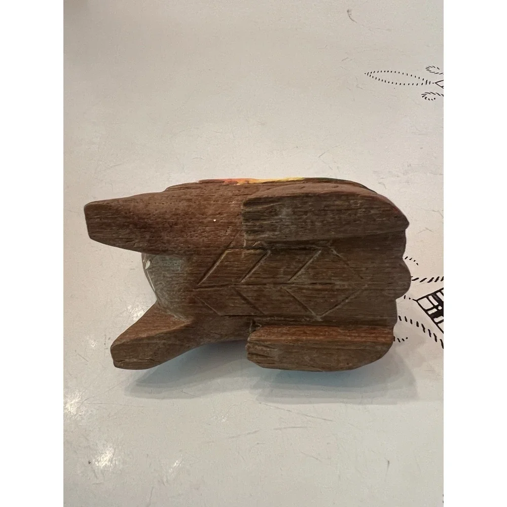 Hand Carved Green Red Yellow Wooden Turtle, Tortoise Figurine Home Décor 3